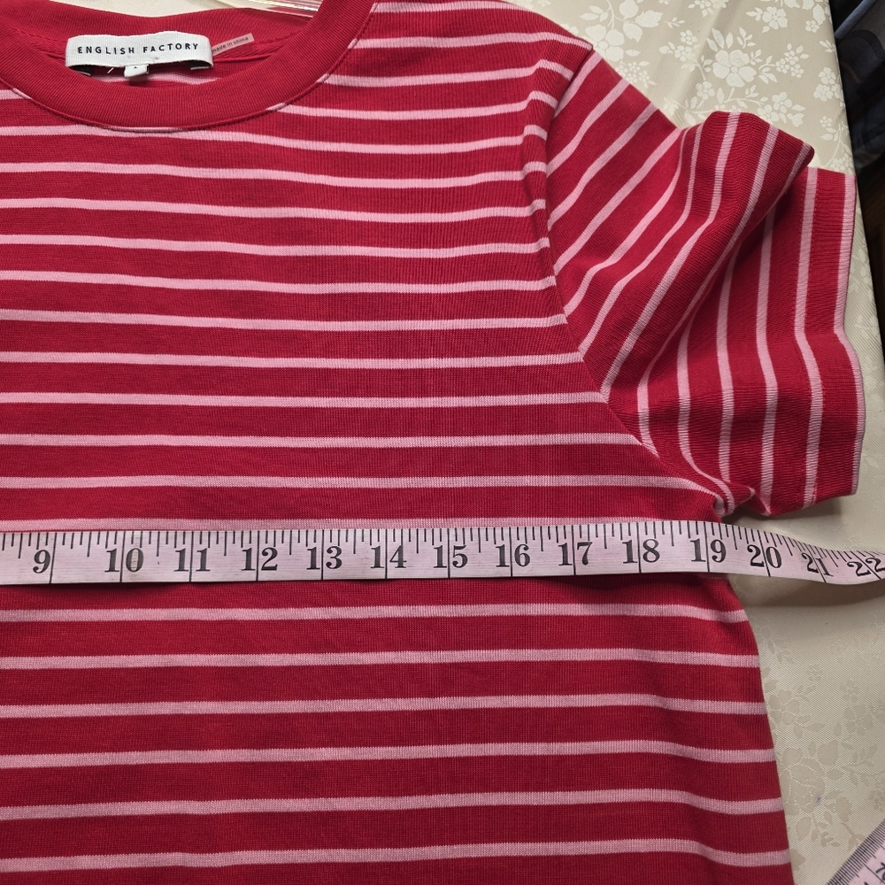 English Factory Striped Ribbed Knit Short Sleeve Tee - Size L - Picture 5 of 7